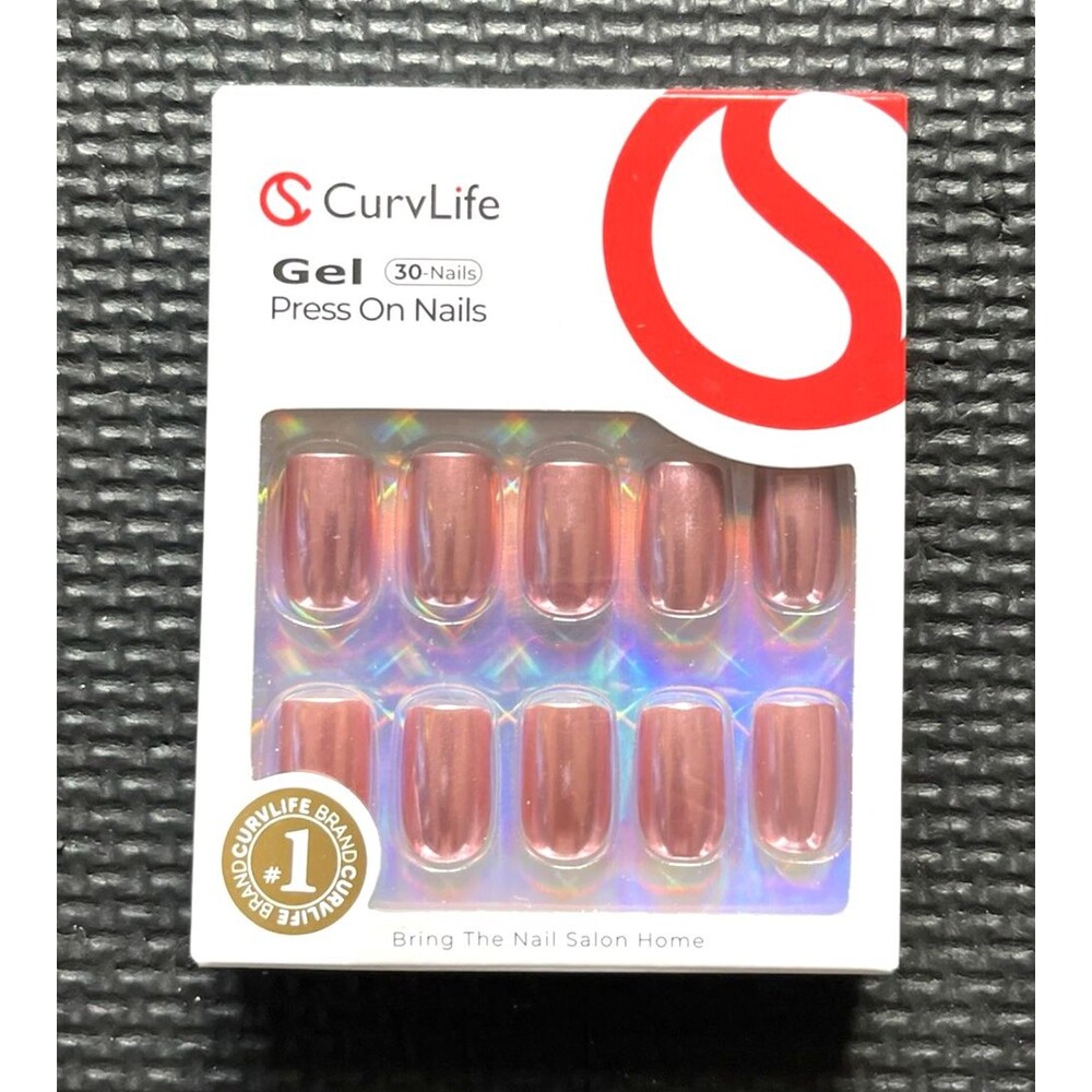 Curvlife Soft Gel Press on Nails, Pink Chrome Square Medium Style Full Cover
